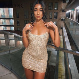 Yissang Sequin Beading Two Piece Set Mesh With Lining Backless Crop Top And Mini Skirts 2 Piece Sets Women 2019 Summer Outfits