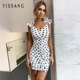 Yissang Polka Dot Lace Dress Women Srap Ruffles Off  Shoulder Party Club Bandage Mini Dresses Summer Elegant Sexy Dress 2020