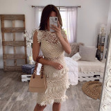 YISSANG Summer Hollow Out Ruffles Sexy Dress Women Lace O Neck Bodycon Dresses Sleeveless Midi Club Party Dress 2020 Vestidos YISSANG Summer Hollow Out Ruffles Sexy Dress Women Lace O Neck Bodycon Dresses Sleeveless Midi Club Party Dress 2020 Vestidos
