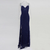 Yissang Backless Party Sexy Dress Women High Split Spaghetti Strap Maxi Long Dress Summer Lace Dresses Elegant Vestidos 2019