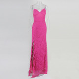 Yissang Backless Party Sexy Dress Women High Split Spaghetti Strap Maxi Long Dress Summer Lace Dresses Elegant Vestidos 2019