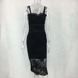 Karlofea Women New Slim Crochet White Lace Mid-calf Dress Elegant Bodycon Club Party Vestidos Sexy Sundress Female Outfits Dress