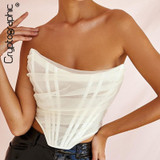 Cryptographic Sleeveless Fashion Strapless Bustier Corset Crop Tops Female Mesh Backless White Women Tops Zipper Summer 2020