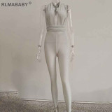 RLMABABY Summer Deep V Neck Backless Bandage Rompers Womens Jumpsuit Slim Sleeveless Club Bodycon Overalls Sexy Women Jumpsuit