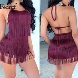 Feditch Tassel  Bandage Summer Dress Halter Off Shoulder Backless Sexy Dress Lace Up Fringe Bodycon Party Dresses Club Vestidos Feditch Tassel  Bandage Summer Dress Halter Off Shoulder Backless Sexy Dress Lace Up Fringe Bodycon Party Dresses Club Vestidos
