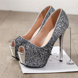 High Heels Platform Heels Shoes Woman Peep Toe Pumps Women Shoes Gold Silver Wedding Shoes Bridal Heels Ladies shoes talon femme