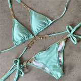 Sexy triangle bikini set Metallic push up swimwear women Halter high cut swimsuit female Summer bathers bathing suit biquini new