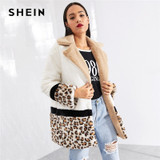 SHEIN Multicolor Highstreet Cut and Sew Leopard Panel Faux Fur Teddy Coat Weekend Casual Elegant Women Coats Outerwear