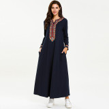 Turkey Muslim Hijab Dress Women Embroidery Abaya Kaftan Robe Jubah Elbise Islam Dubai Islamic Clothing Arab Dresses with Pockets