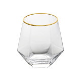 Geometry Whiskey Glass Diamond Crystal Glass Cup Golden Rim Transparent Coffee Milk Tea Mug Home Bar Drinkware Couple Glass Cup