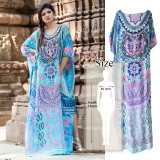 2020 New Plus Size Women Summer Beach Wear Kaftan Maxi Dress Cotton Tunic Bohemian Printed Batwing Sleeve Long Dress Sarong N773