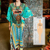 2020 New Plus Size Women Summer Beach Wear Kaftan Maxi Dress Cotton Tunic Bohemian Printed Batwing Sleeve Long Dress Sarong N773