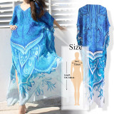 2020 New Plus Size Women Summer Beach Wear Kaftan Maxi Dress Cotton Tunic Bohemian Printed Batwing Sleeve Long Dress Sarong N773