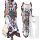 2020 New Plus Size Women Summer Beach Wear Kaftan Maxi Dress Cotton Tunic Bohemian Printed Batwing Sleeve Long Dress Sarong N773