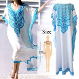 2020 New Plus Size Women Summer Beach Wear Kaftan Maxi Dress Cotton Tunic Bohemian Printed Batwing Sleeve Long Dress Sarong N773