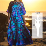 2020 New Plus Size Women Summer Beach Wear Kaftan Maxi Dress Cotton Tunic Bohemian Printed Batwing Sleeve Long Dress Sarong N773