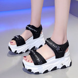Women Platform Sandals Chunky Designers Fashion Sandal Black Hook Loop 9cm High Heels Casual Wedge Shoes For Woman 2020 Summer