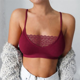 Womens Summer Sexy Lace Camis Crop Tanks Tops Sleeveless Cotton Bustier Solid Bandeau Bra Vest Seamless Bralette Tees