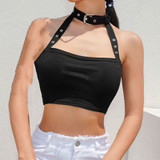 Sexy Summer Sleeveless Casual Women Girl Summer Vest Crop Top T-Shirt Halter Casual Ladies Slim Black Tanks Hot T-Shirt Tops