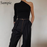 Sampic casual OL loose office ladies high waist wide leg pants women trousers summer pants black plus size pantalon fashion 2020