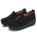 DONGNANFENG Women Female Mother Ladies Genuine Leather Cow Suede Shoes Flats Platform Slip On Korean Plus Size 42 43 LLX-3022