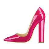 Onlymaker Women's Pointed Toe Block Chunky Classic 12cm High pumps  Slip On  thick  Shoes Wedding  Party Pumps  flock big size