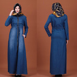 Muslim Abaya Dress Maxi Dress Women Winter Muslim Islamic Abaya Dress Clothing Lady Denim Maxi Long Dress W1121