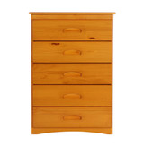 Discovery World Furniture Mission Twin Over Twin Bunk Bed with 3 Drawers, Desk, Hutch, Chair and 5 Drawer Chest in Honey Finish