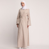 Women Muslim Abaya Turkey Bangladesh Islamic Clothes Blue Pink Beige Striped Kaftan Dubai Caftan Robe Bandage Maxi Hijab Dress