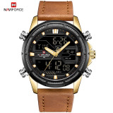NAVIFORCE Top Brand Men Military Sport Watches Leather LED Digital Quartz Wrist Watch Waterproof Fashion Clock Relogio Masculino