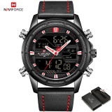 NAVIFORCE Top Brand Men Military Sport Watches Leather LED Digital Quartz Wrist Watch Waterproof Fashion Clock Relogio Masculino