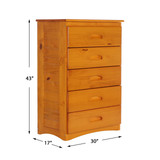 Discovery World Furniture Mission Twin Over Full Staircase Bunk Bed with 3 Drawers, Desk, Hutch, Chair and 5 Drawer Chest in Honey Finish