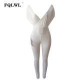 FQLWL Off Shoulder Bodycon Jumpsuit Sexy Women Rompers Knitted V Neck Backless Black Jumpsuits Elegant Playsuit Casual Overalls