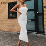 Fantoye Ruched Sheer Sexy Party Dress Women 2018 Strapless Slit Long Maxi Dress Elgant Summer Autumn Bodycon Club Wear Vestidos