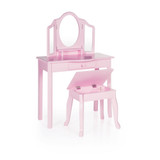 Guidecraft Vanity and Stool - Pink: Kids' Wooden Table and Chair Set with 3 Mirrors and Make-Up Drawer Storage for Toddlers - Children's Furniture