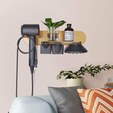 FLE Hair Dryer Holder Wall Mounted with Shelf, Gold Wall Mount Hair Dryer Holder Rack Organizer Compatible for Dyson Supersonic Hair Dryer, Diffuser, Two Nozzles, Power Plug