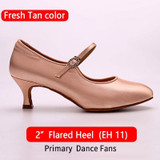 Women Ballroom Dance Shoes Rhinestone BD 137 MOON Tan Satin High Heel Ladies Standard Dancing Shoes Anti-Slip Outsole Dancesport