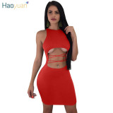 HAOYUAN Off Shoulder Hollow Out Bodycon Dress Women Summer Mini Boho Beach Dresses Elegant Party Night Club Sexy Bandage Dress
