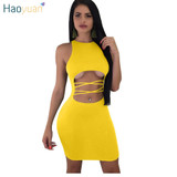 HAOYUAN Off Shoulder Hollow Out Bodycon Dress Women Summer Mini Boho Beach Dresses Elegant Party Night Club Sexy Bandage Dress