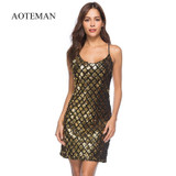 AOTEMAN Summer Dress Women New Sexy Slim Gold Sequins Vintage Mini Dress Female Elegant Off Shoulder Party Club Dresses Vestidos AOTEMAN Summer Dress Women New Sexy Slim Gold Sequins Vintage Mini Dress Female Elegant Off Shoulder Party Club Dresses Vestidos