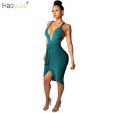 HAOYUAN Sexy Bodycon Bandage Dress Club Wear Summer 2018 New Vestido Womens Clothing Elegant Deep-V Neck Backless Party Dresses