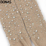 BONAS 2018 Hot Sexy Open Crotch Fishnet Tights Womens Delight Diamond Mesh Stockings Lady Shiny Rhinestone Nylons Pantyhose