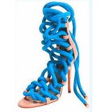 Handmade New arrival Ribbon Lace Up Women Ankle Boots Sexy High Heel Open Toe Cut Out Strappy Gladiator Heels Summer Booties