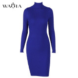 WAQIA Women Autumn Winter Sweater Knitted Dresses Slim Elastic Turtleneck Long Sleeve Sexy Lady Bodycon Robe Dresses Vestidos WAQIA Women Autumn Winter Sweater Knitted Dresses Slim Elastic Turtleneck Long Sleeve Sexy Lady Bodycon Robe Dresses Vestidos