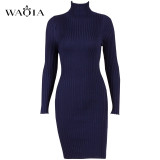 WAQIA Women Autumn Winter Sweater Knitted Dresses Slim Elastic Turtleneck Long Sleeve Sexy Lady Bodycon Robe Dresses Vestidos WAQIA Women Autumn Winter Sweater Knitted Dresses Slim Elastic Turtleneck Long Sleeve Sexy Lady Bodycon Robe Dresses Vestidos