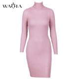 WAQIA Women Autumn Winter Sweater Knitted Dresses Slim Elastic Turtleneck Long Sleeve Sexy Lady Bodycon Robe Dresses Vestidos WAQIA Women Autumn Winter Sweater Knitted Dresses Slim Elastic Turtleneck Long Sleeve Sexy Lady Bodycon Robe Dresses Vestidos