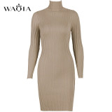 WAQIA Women Autumn Winter Sweater Knitted Dresses Slim Elastic Turtleneck Long Sleeve Sexy Lady Bodycon Robe Dresses Vestidos WAQIA Women Autumn Winter Sweater Knitted Dresses Slim Elastic Turtleneck Long Sleeve Sexy Lady Bodycon Robe Dresses Vestidos