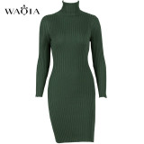 WAQIA Women Autumn Winter Sweater Knitted Dresses Slim Elastic Turtleneck Long Sleeve Sexy Lady Bodycon Robe Dresses Vestidos WAQIA Women Autumn Winter Sweater Knitted Dresses Slim Elastic Turtleneck Long Sleeve Sexy Lady Bodycon Robe Dresses Vestidos