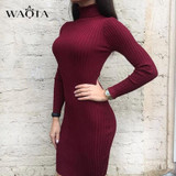 WAQIA Women Autumn Winter Sweater Knitted Dresses Slim Elastic Turtleneck Long Sleeve Sexy Lady Bodycon Robe Dresses Vestidos WAQIA Women Autumn Winter Sweater Knitted Dresses Slim Elastic Turtleneck Long Sleeve Sexy Lady Bodycon Robe Dresses Vestidos