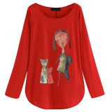 Cartoon Cat T-shirt Plus Size Women